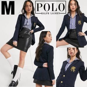 POLO Ralph Lauren Knit Cotton-Blend Blazer Aviator Navy / Gold Youth MEDIUM